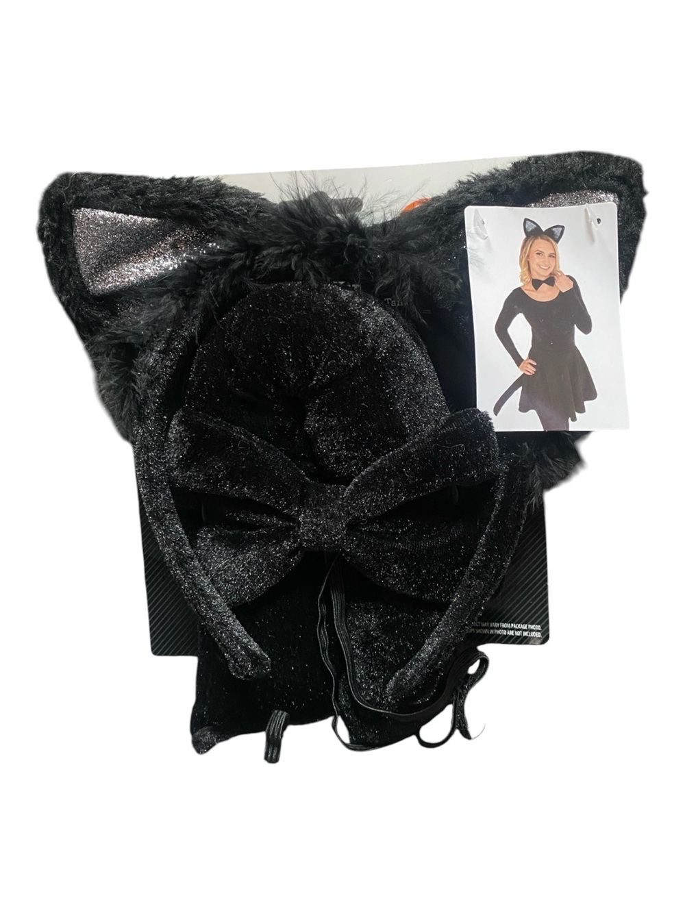 Black Feline Headband,  Bow And Tail Set - Women